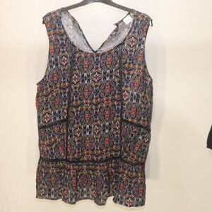 Good Luck Gem Boho Top Keyhole Back Sleeveless, Size 1X, Missing Button